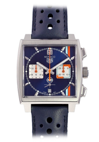 TAG Heuer Monaco x Gulf 39mm Steel Case Blue Dial Leather Strap CBL2115.FC6494 Limited Edition